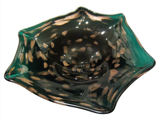 Italian Green Seguso Murano Bowl Decorated Gold Inclusion Star Design Dino Marten Attribute  - Designer Unique Finds 