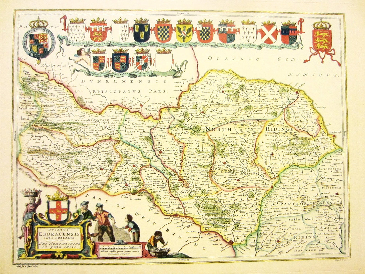 Yorkshire North Riding Map Elaborated Hand Decorated Art by Blaeu - Designer Unique Finds 