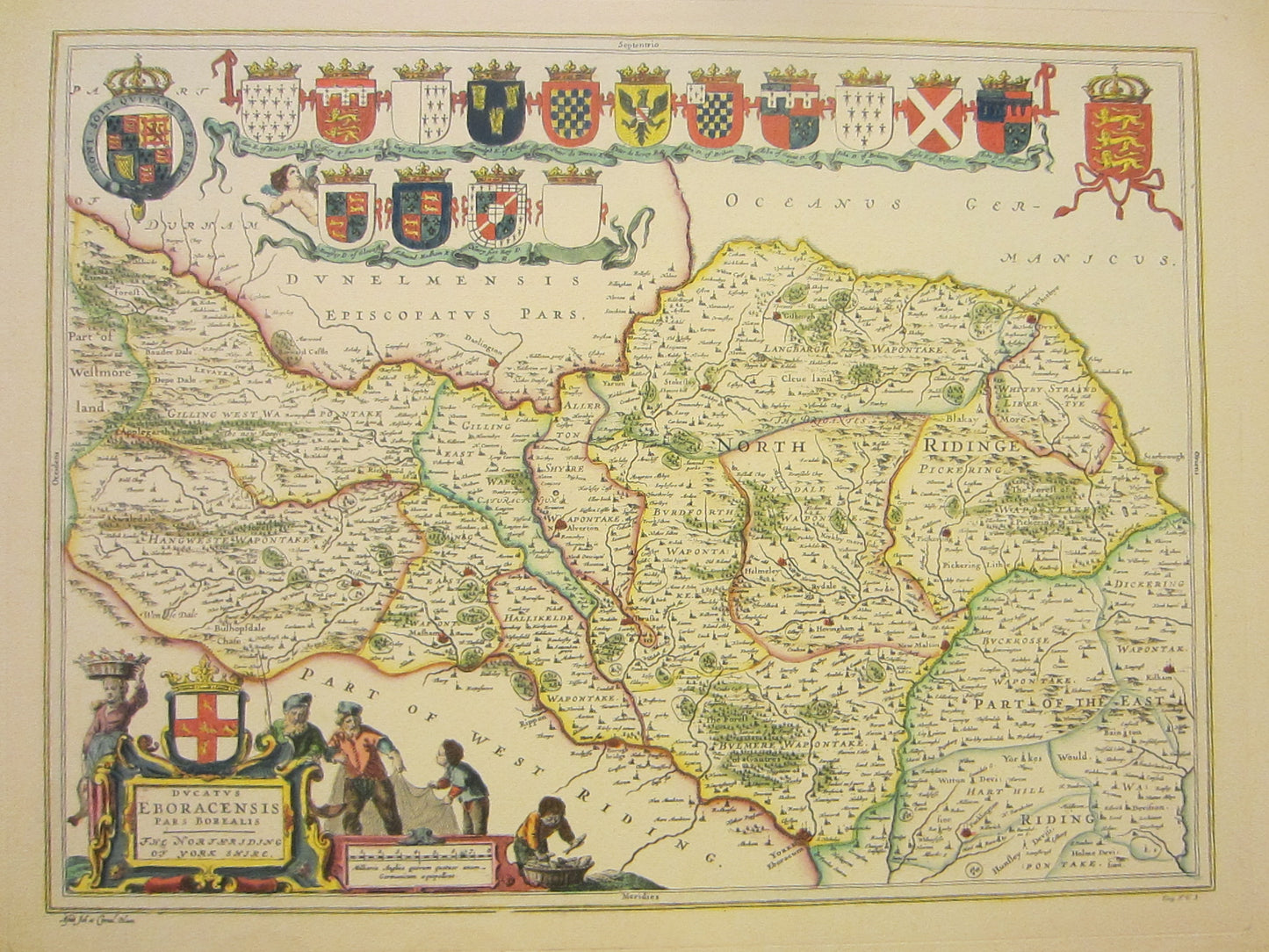 Yorkshire North Riding Map Elaborated Hand Decorated Art by Blaeu - Designer Unique Finds 