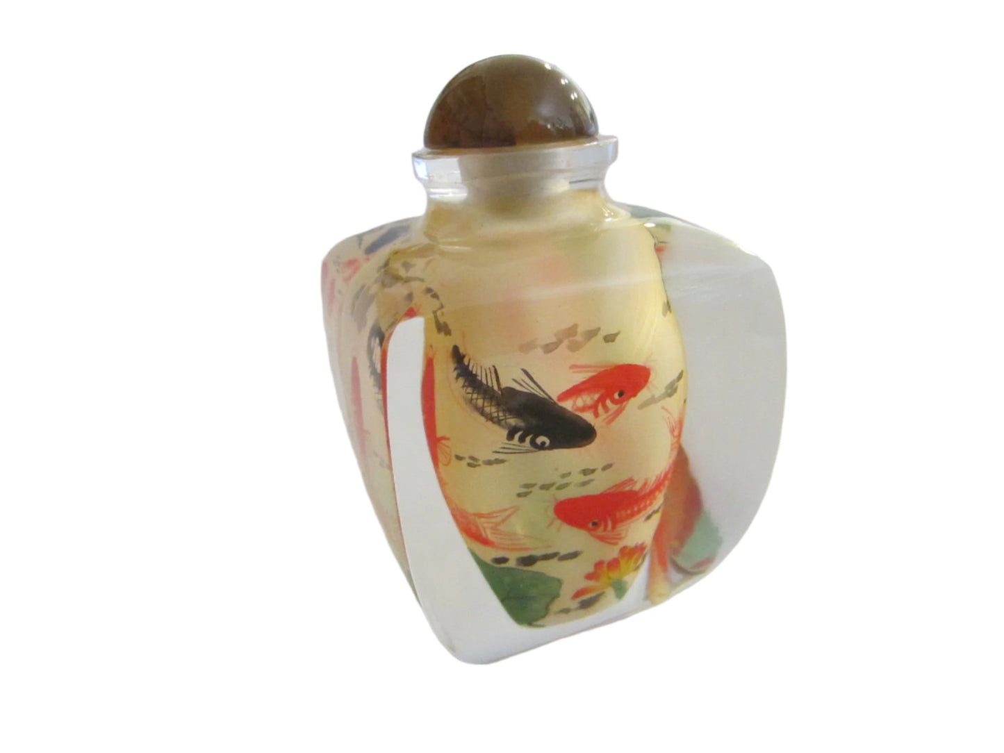 Oriental Snuff Bottle Interior Painted Nautical Glass Agate Stopper - Designer Unique Finds 