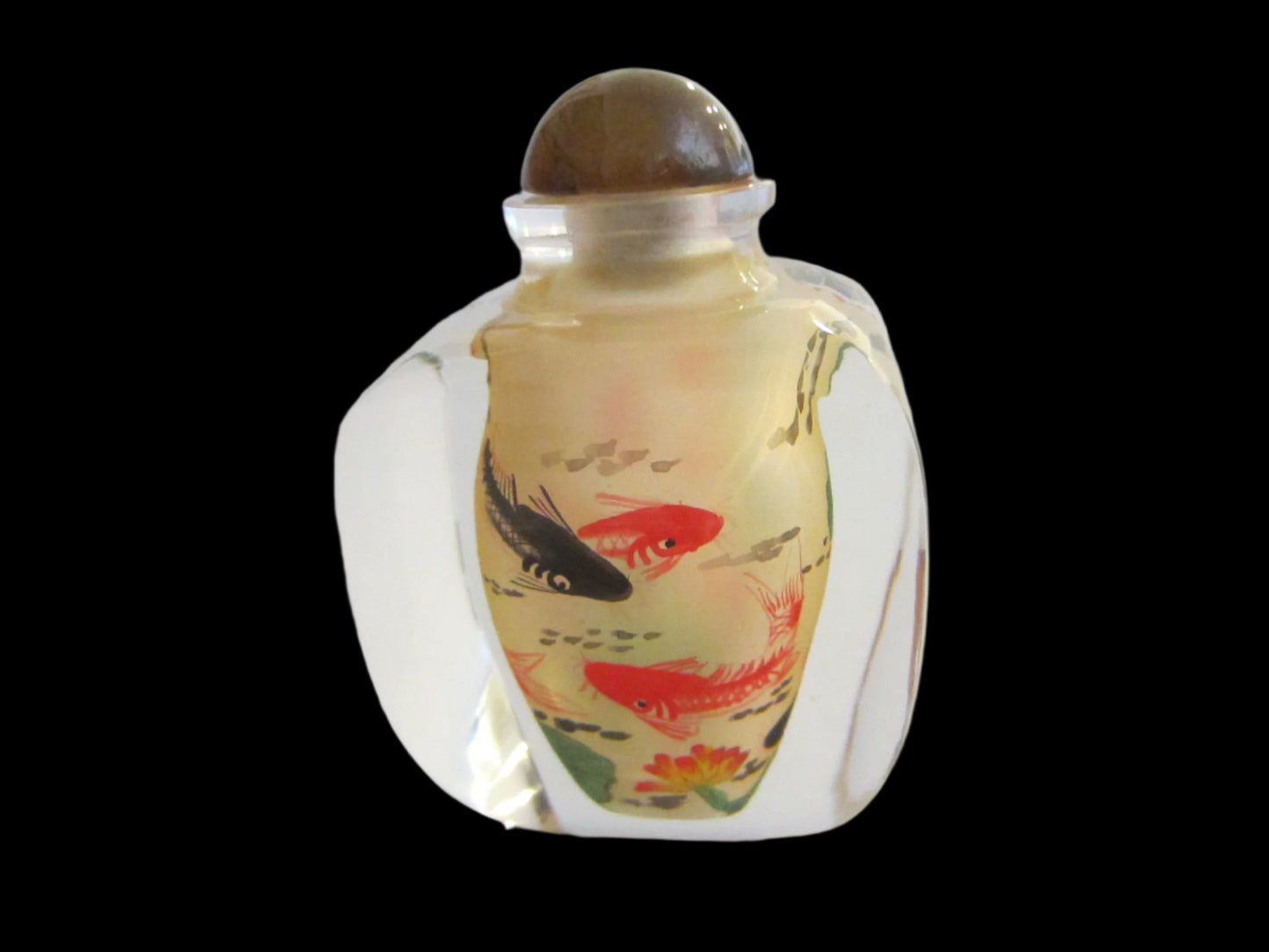 Interior Painted Koi Fish Agate Stopper Snuff Bottle