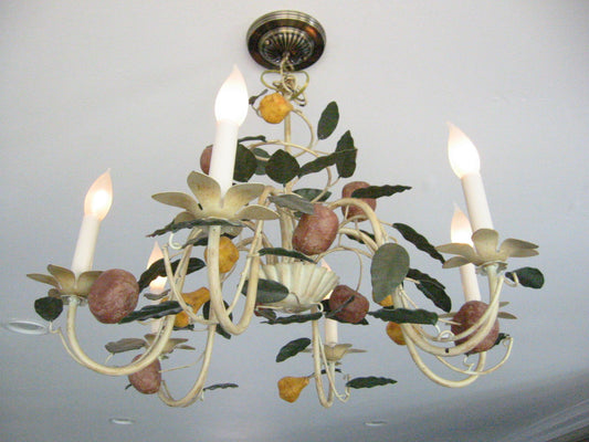 Six Light Modernist Fruit Composition Metal Chandelier - Designer Unique Finds 