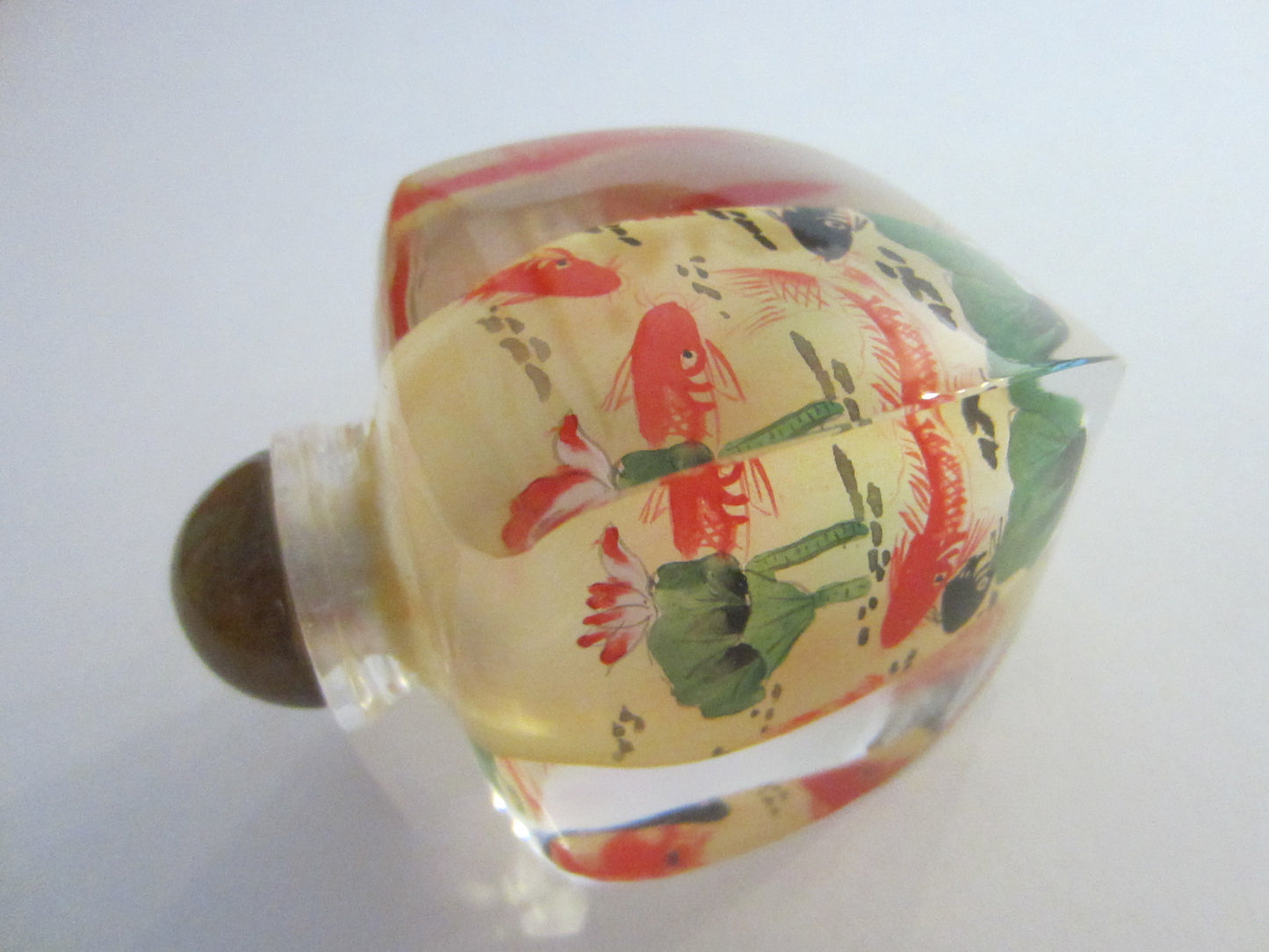 Oriental Snuff Bottle Interior Painted Nautical Glass Agate Stopper - Designer Unique Finds 