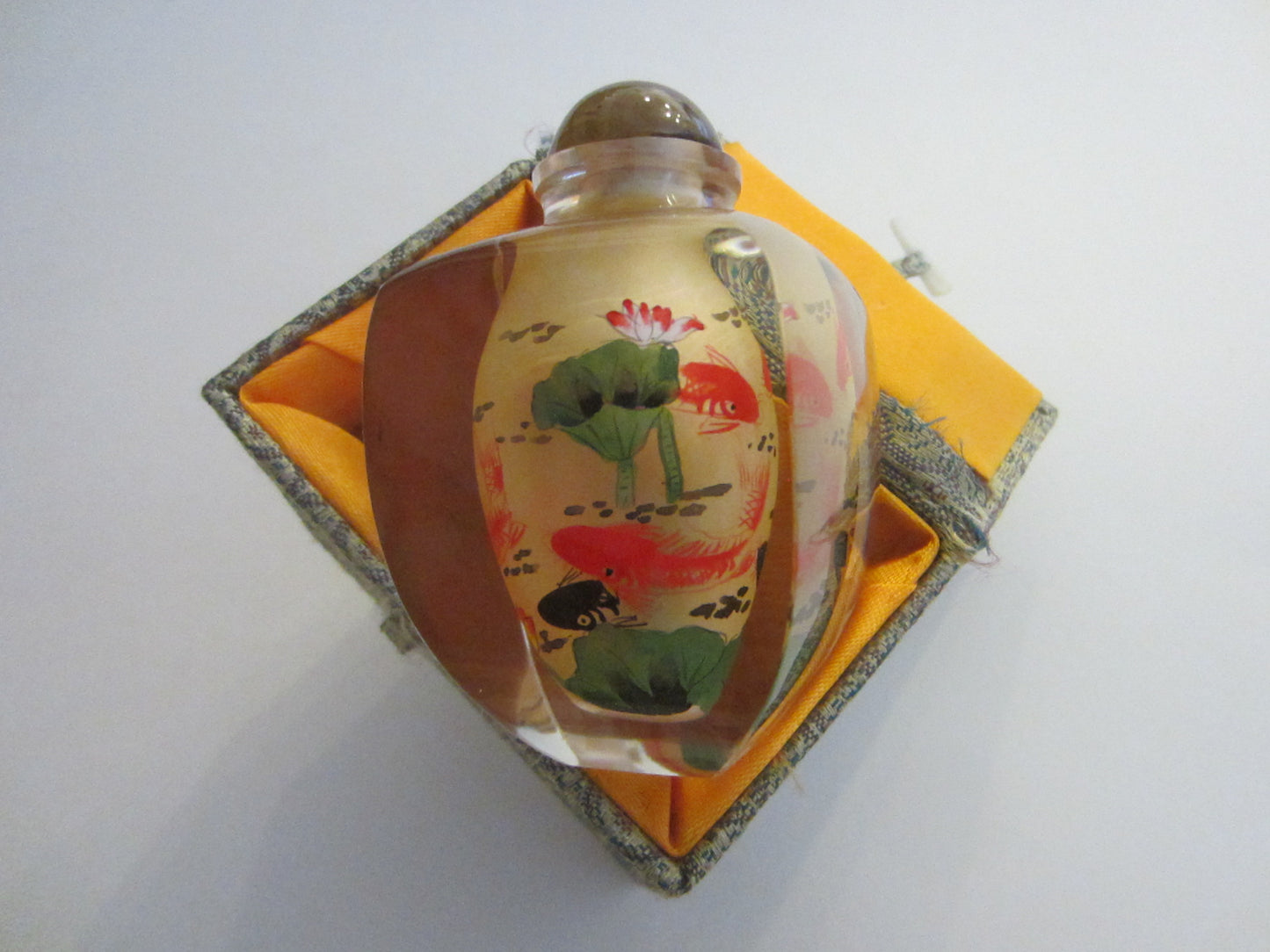 Oriental Snuff Bottle Interior Painted Nautical Glass Agate Stopper - Designer Unique Finds 