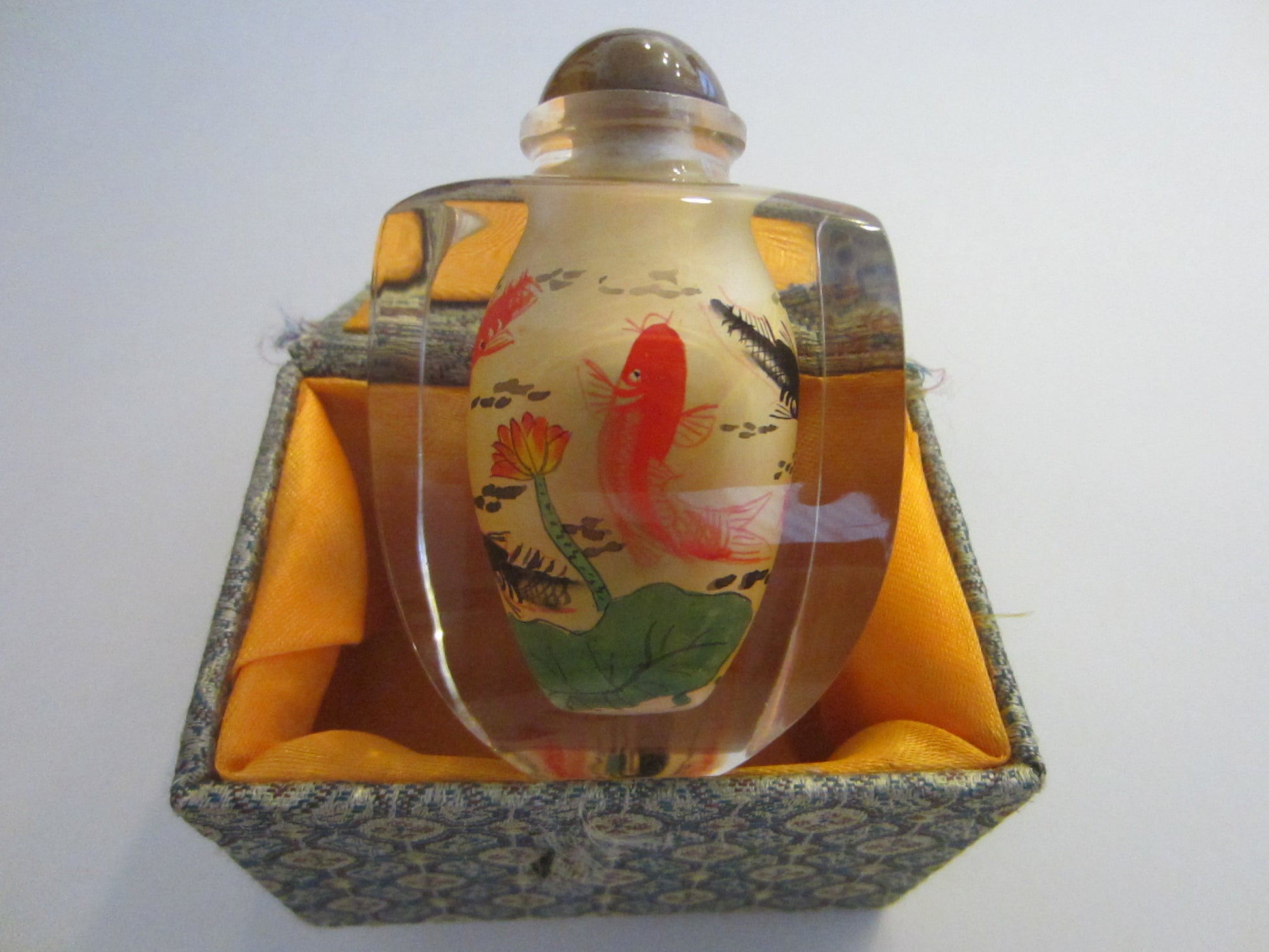 Oriental Snuff Bottle Interior Painted Nautical Glass Agate Stopper - Designer Unique Finds 