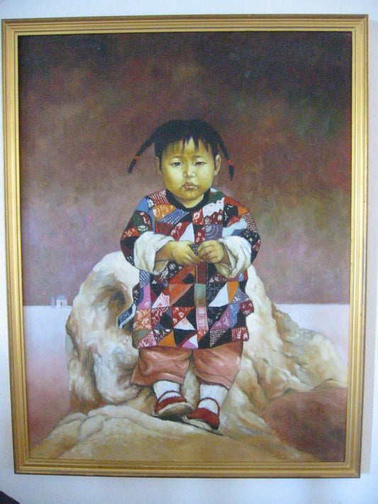 Chinese Child Portrait Oil On Canvas 