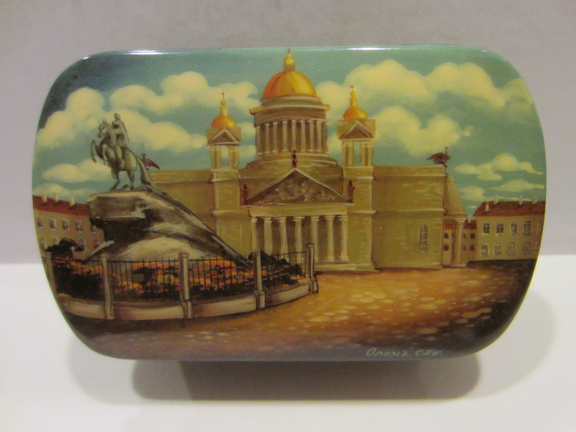 Russian Snuff Box Signed Black Lacquered Hand Painted Castle Scene - Designer Unique Finds 
 - 3