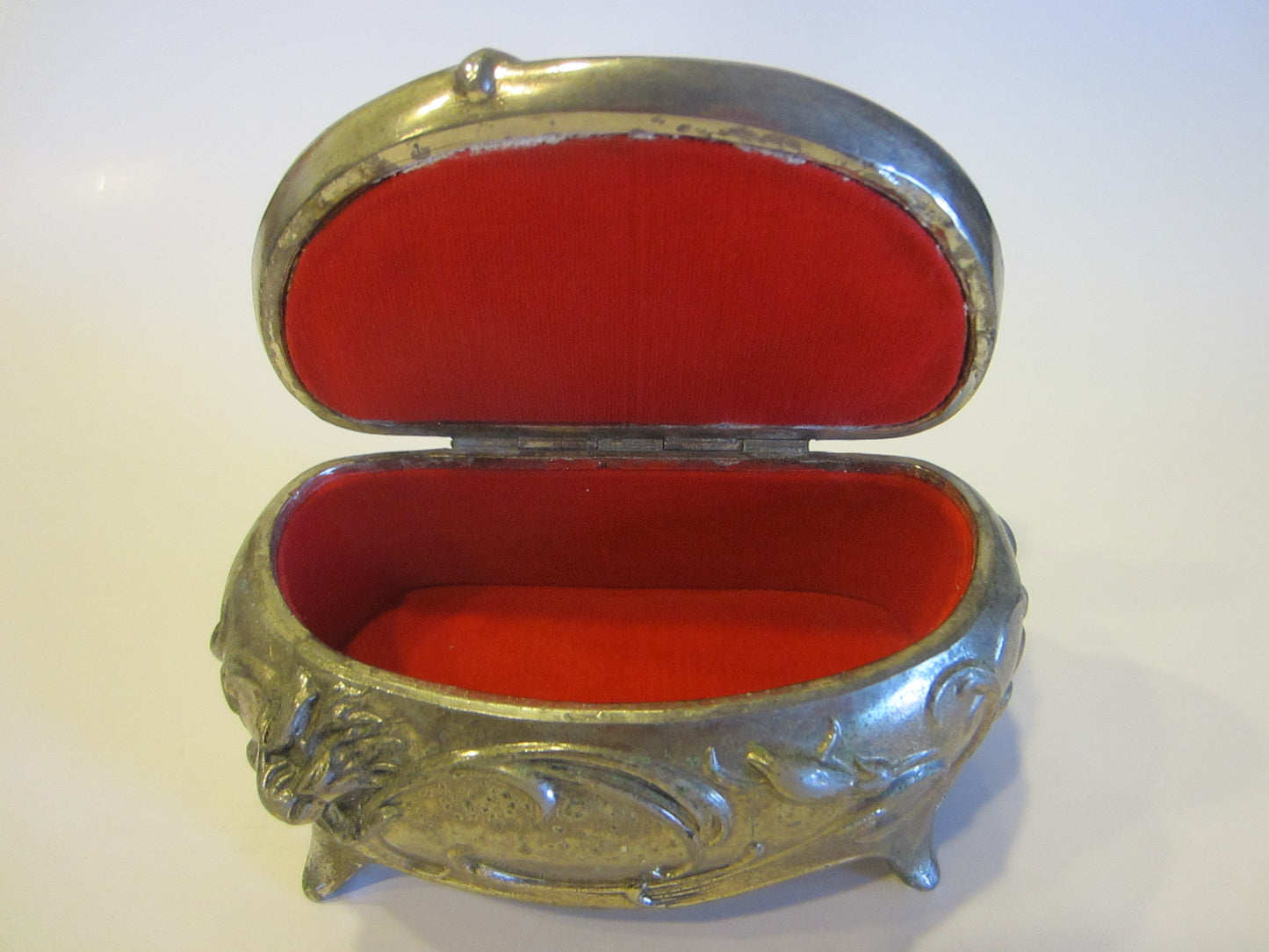 Empress Silver Art Deco Metal Signature Jewelry Box Floral Design