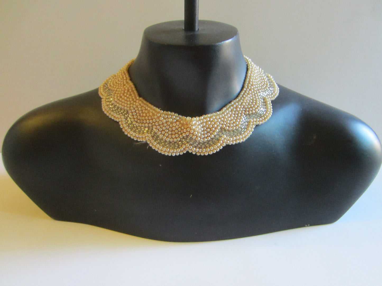 Delco Japan Bib Necklace Collar Decorated Pearl Beads