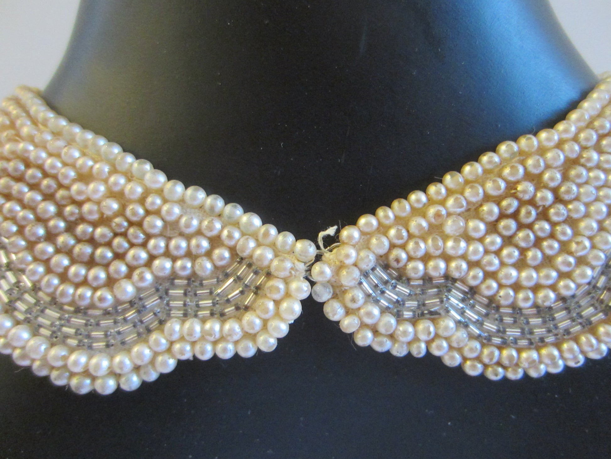 Delco Japan Bib Necklace Collar Decorated Pearl Beads - Designer Unique Finds 