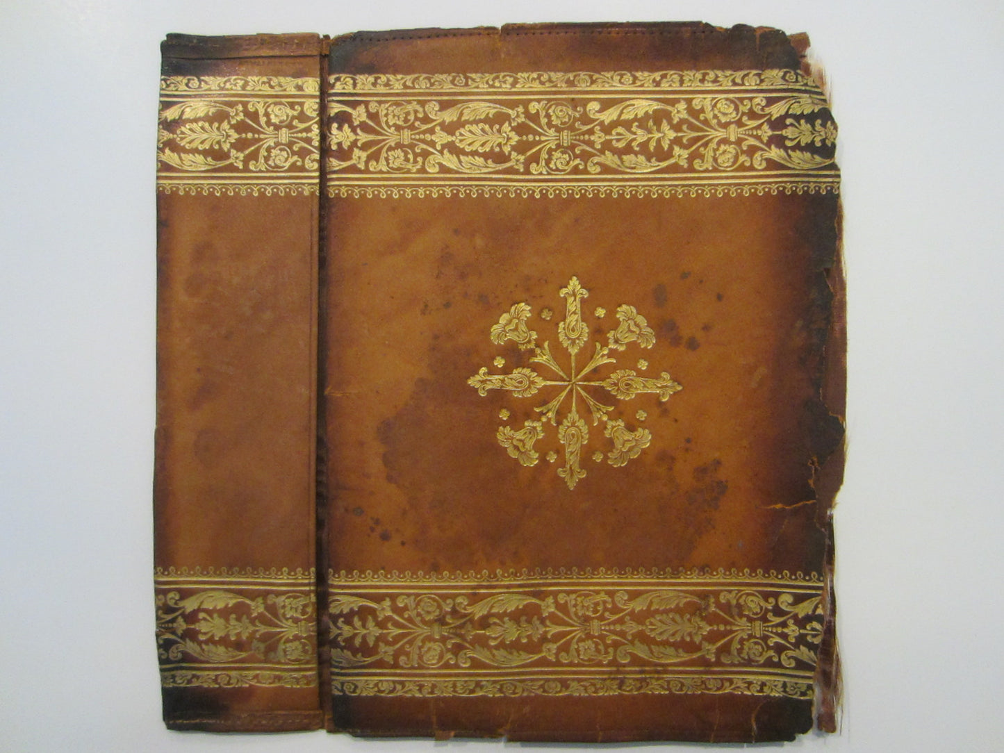 Italian Tan Leather Distressed Book Cover Gold Embossed