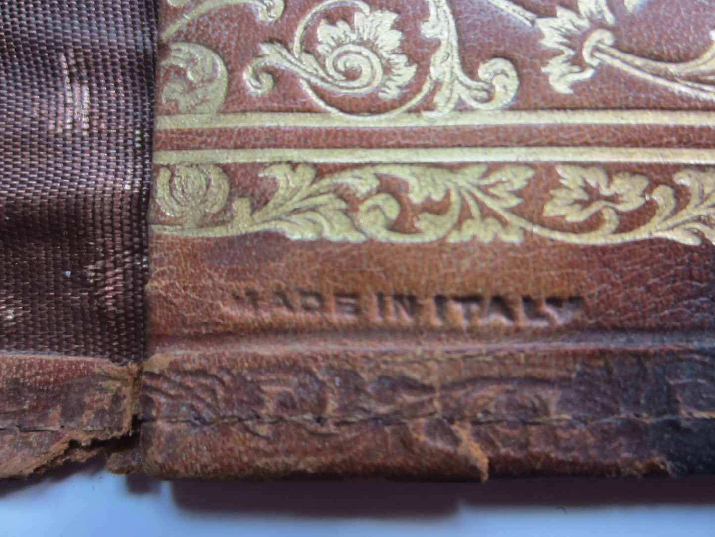 Italian Tan Leather Distressed Book Cover Gold Embossed