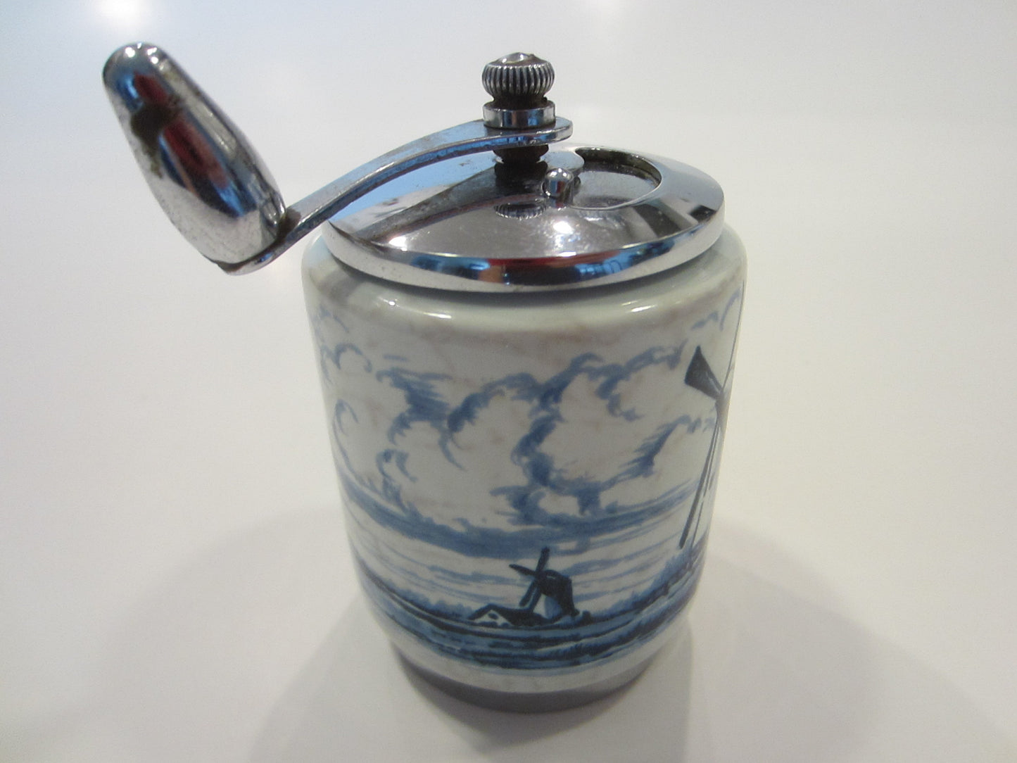 Blue Windmill Holland White Porcelain Pepper Grinder Monterrey Park California George Thompson