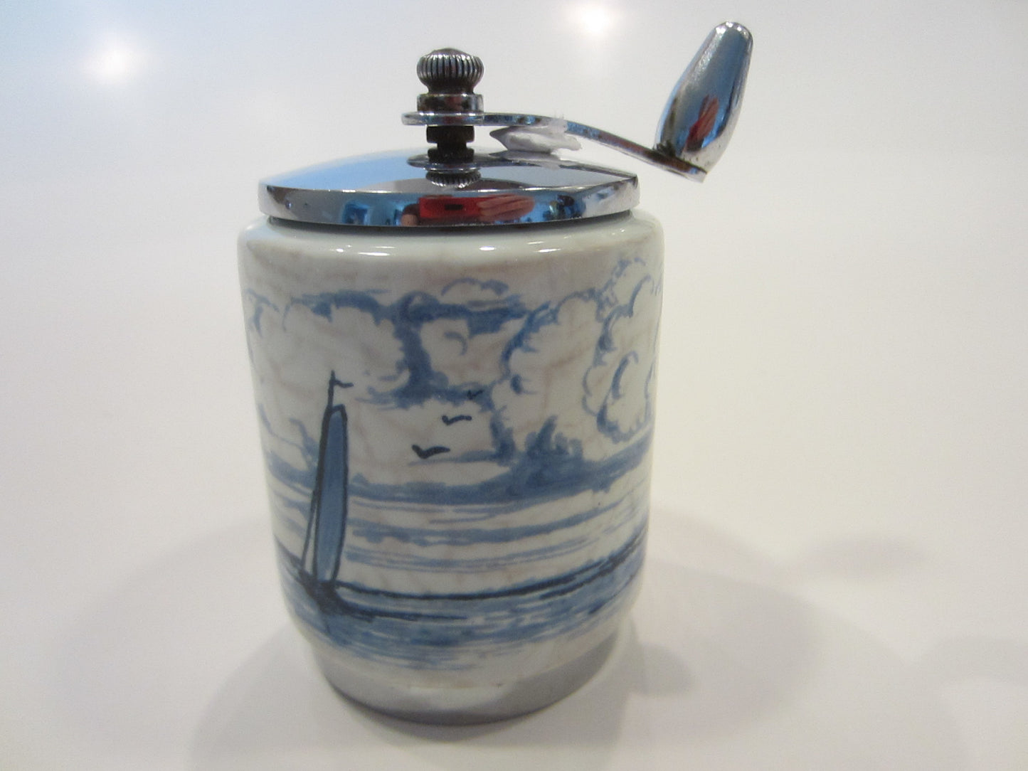 Blue Windmill Holland White Porcelain Pepper Grinder Monterrey Park California George Thompson