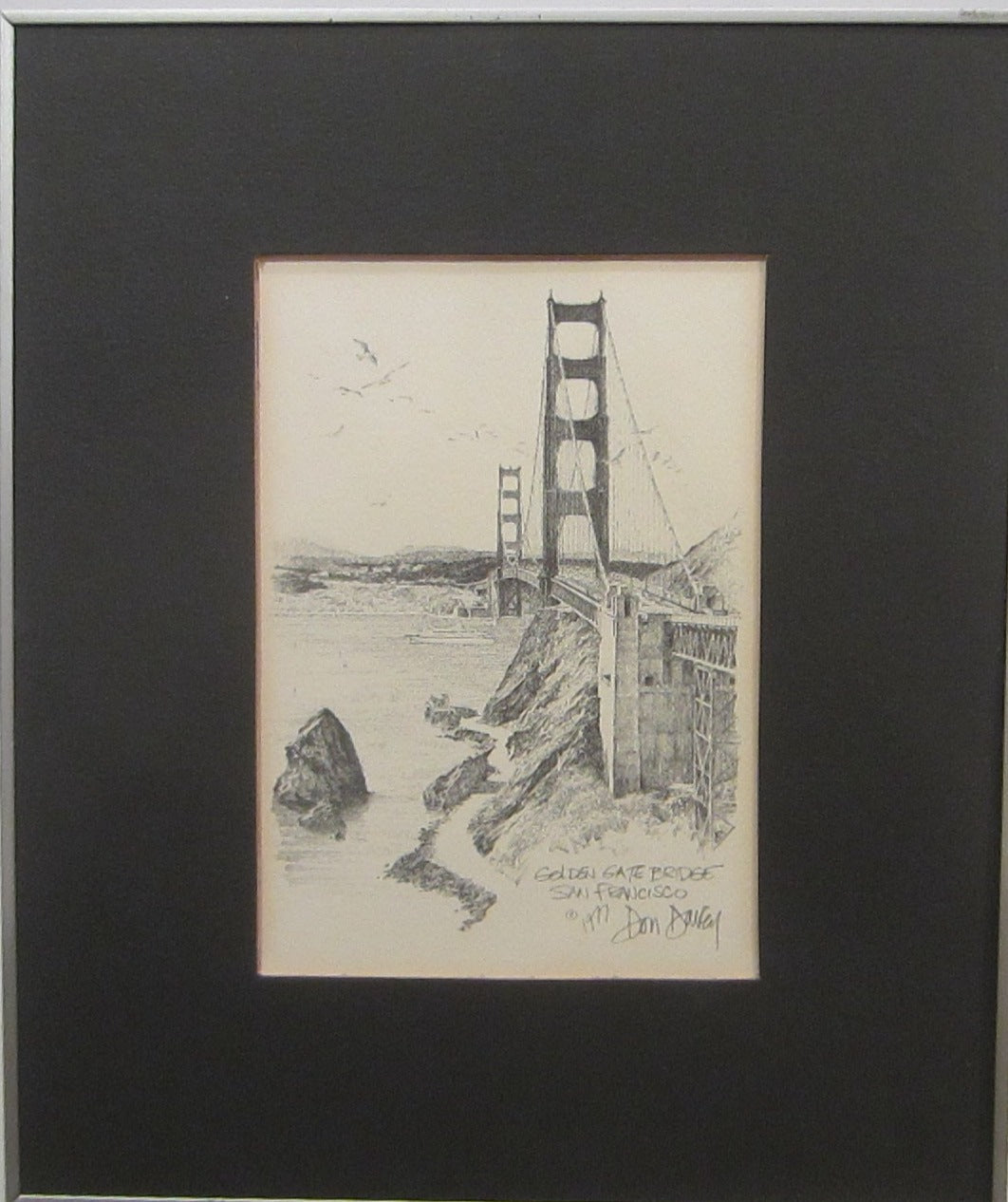 Don Davey San Francisco Golden Gate Bridge Mid Century Charcoal Art