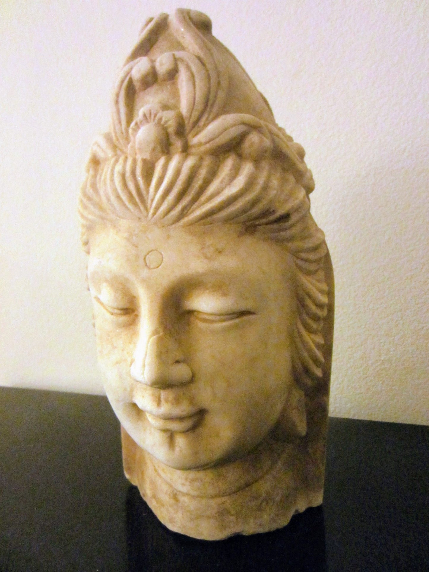 Asian Stone Carved Buddha Head Signed Sculpture