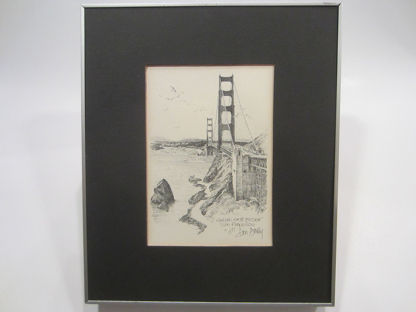 Don Davey San Francisco Golden Gate Bridge Mid Century Charcoal Art