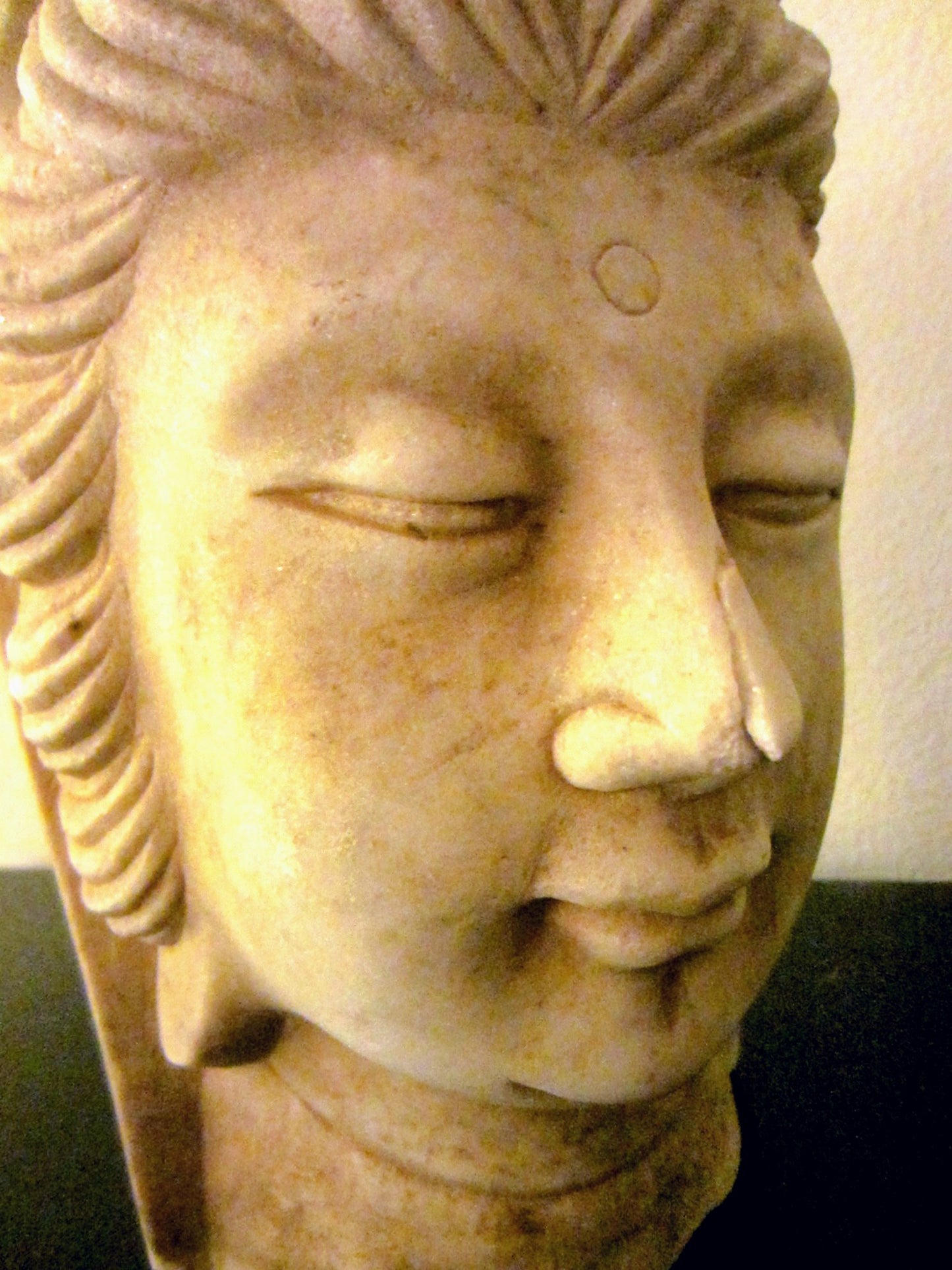 Asian Stone Carved Buddha Head Signed Sculpture