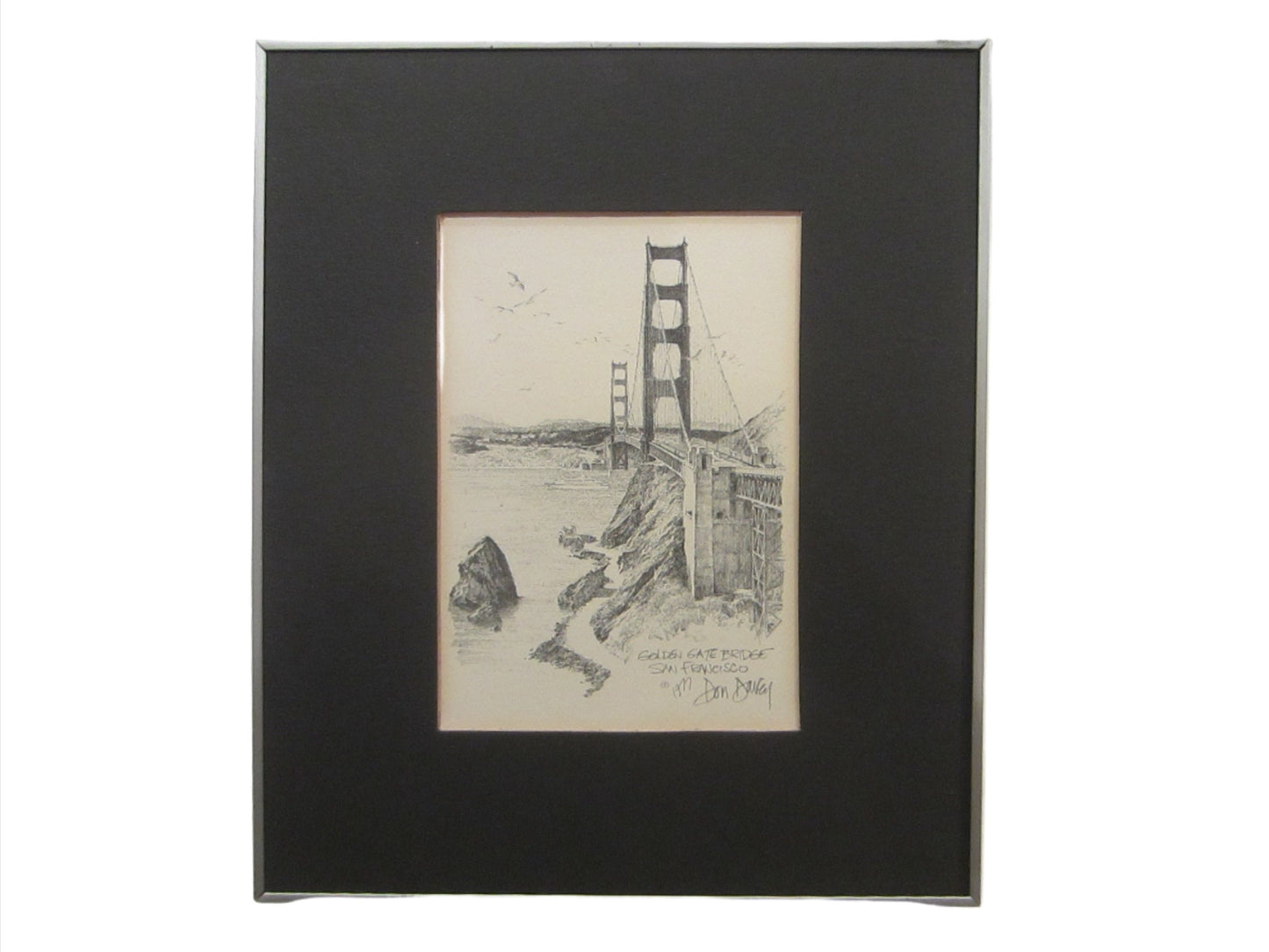 Don Davey San Francisco Golden Gate Bridge Mid Century Charcoal Art