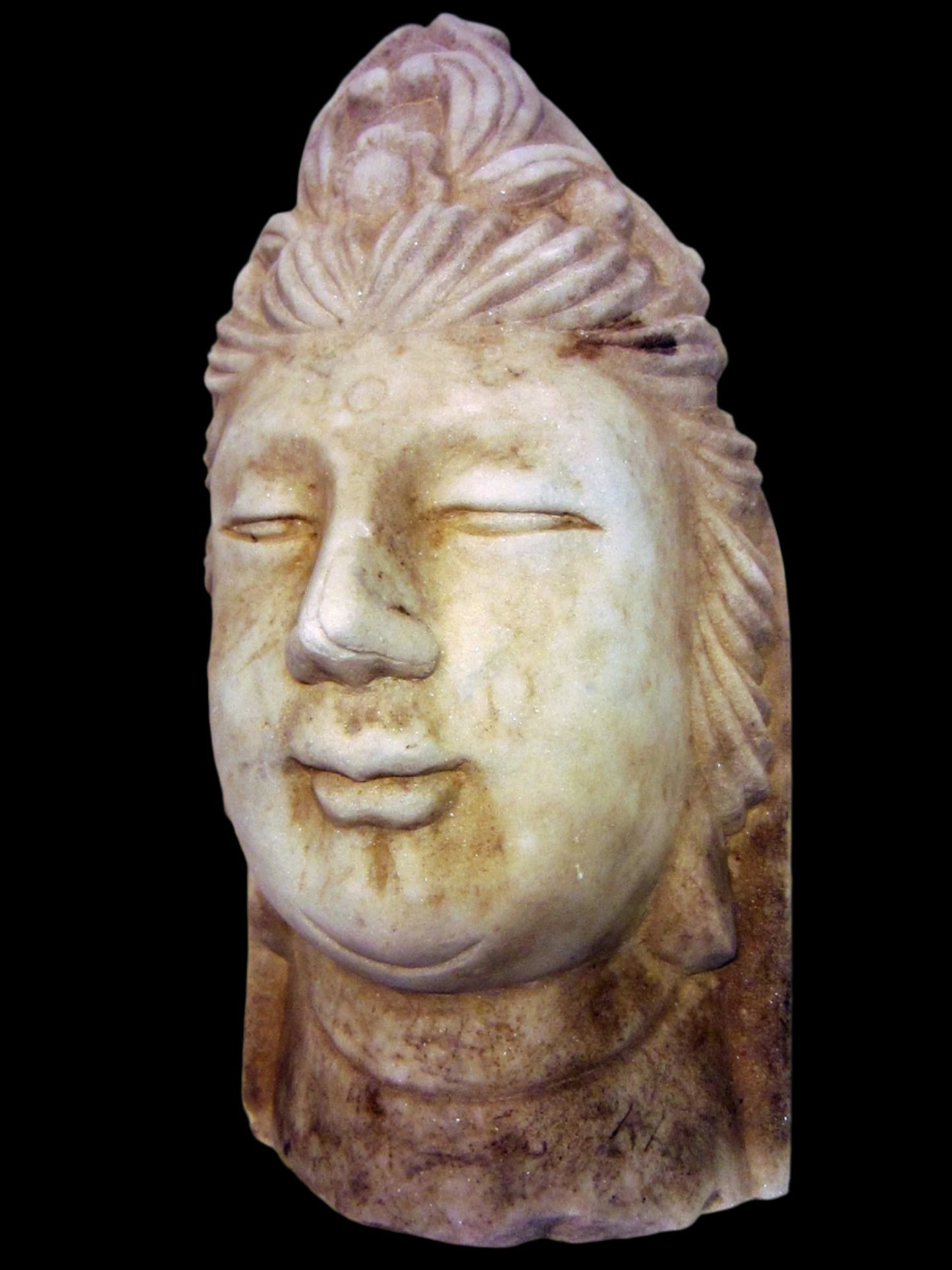 Asian Stone Carved Buddha Head Signed Sculpture