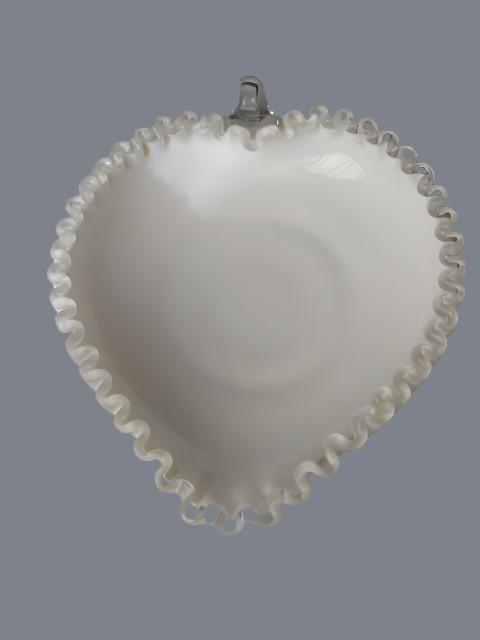 Fenton Milk Glass Heart Shape Condiment Bowl - Designer Unique Finds 