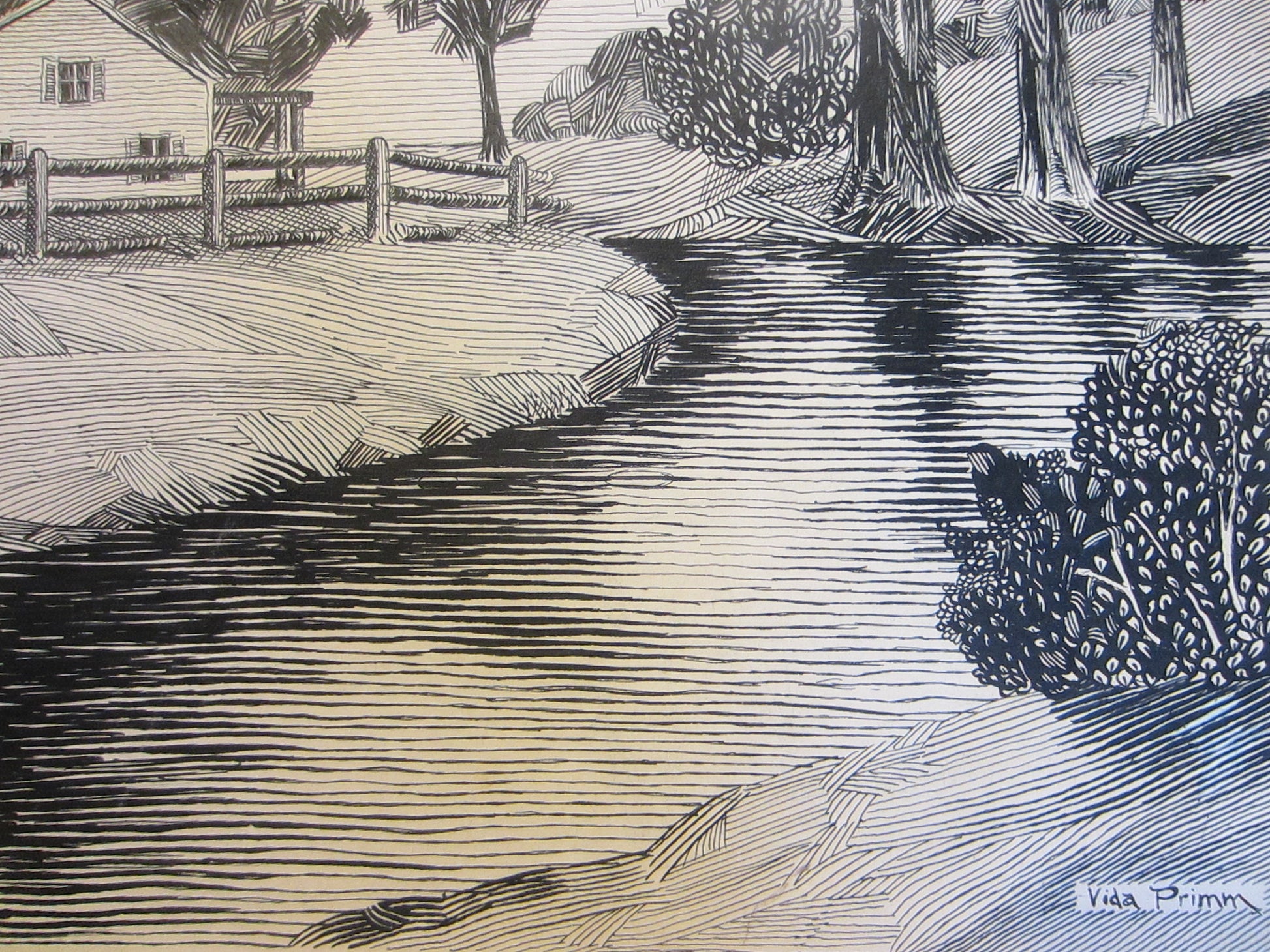 Vida Primm Black And White Landscape With Patmore Drawing Board Stamp - Designer Unique Finds 