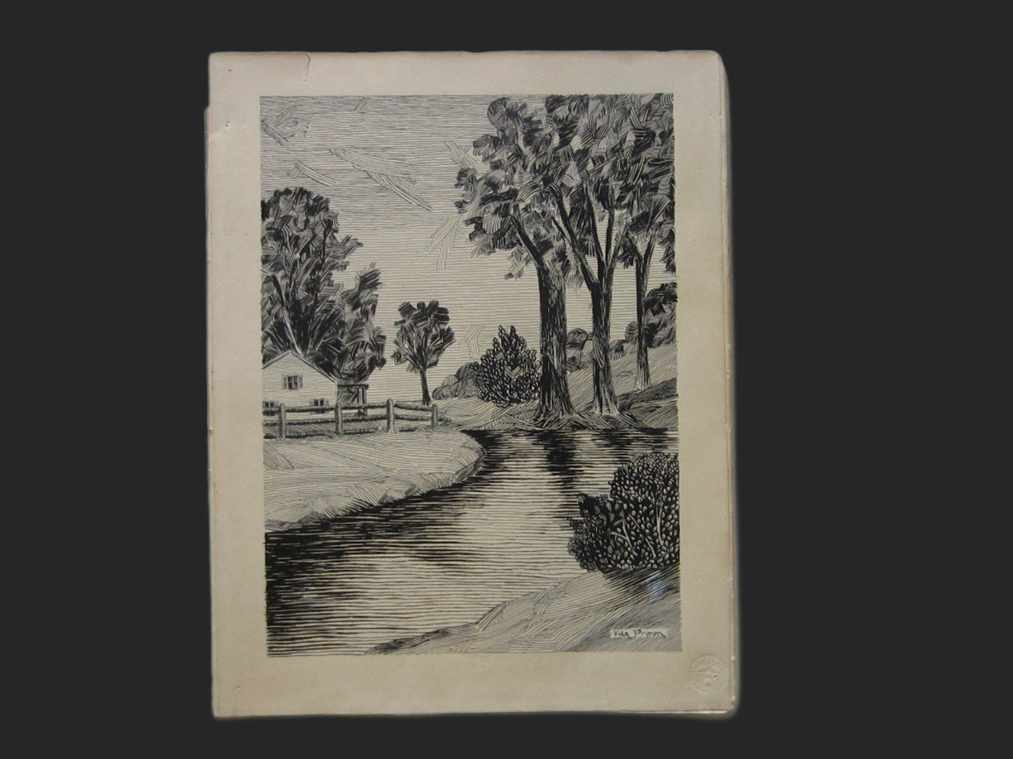 Vida Primm Black And White Landscape With Patmore Drawing Board Stamp - Designer Unique Finds 