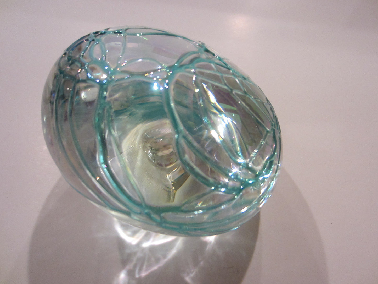 Levay Aqua Blue Iridescent Signed Glass Paperweight