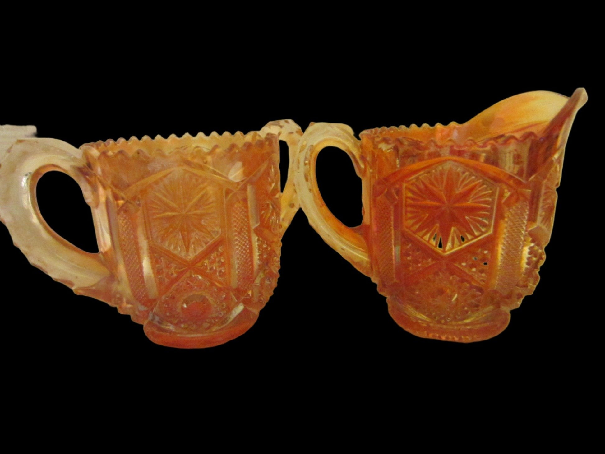 Marigold Imperial Glass Creamer Sugar Pressed Carnival - Designer Unique Finds 
 - 3