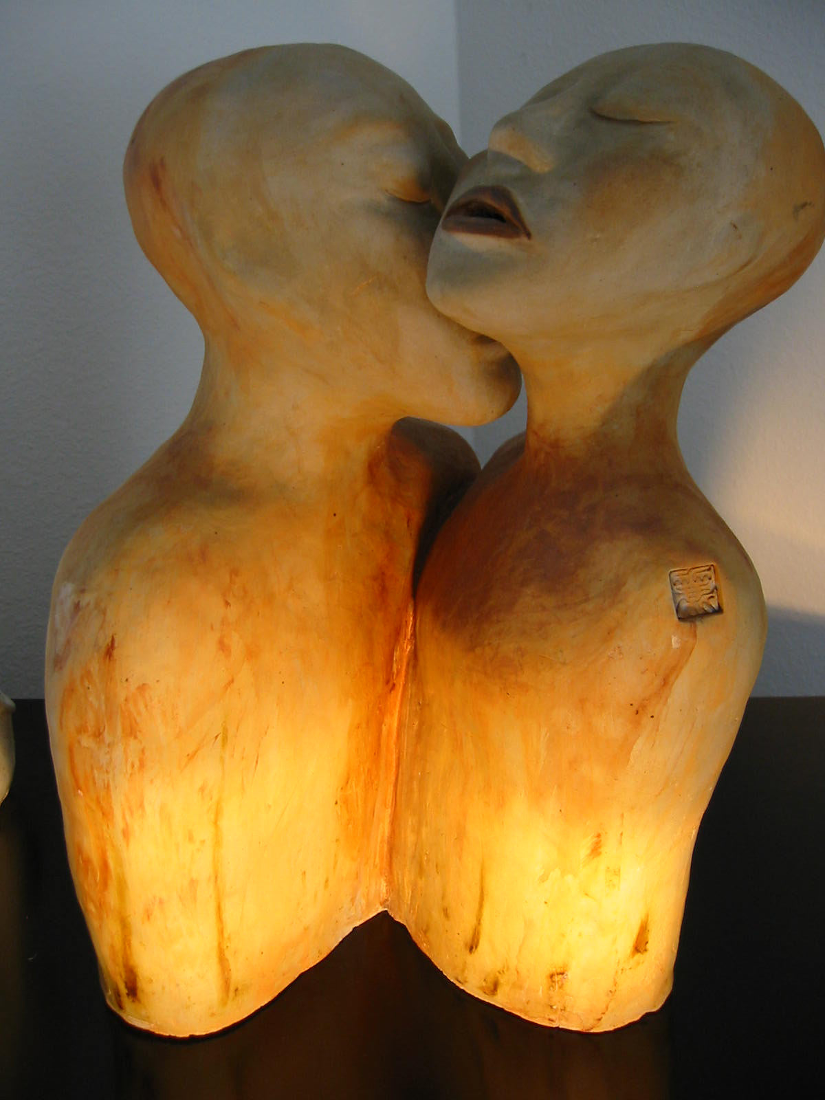 A Kiss Asian Terracotta Romantic Signature Sculpture - Designer Unique Finds 