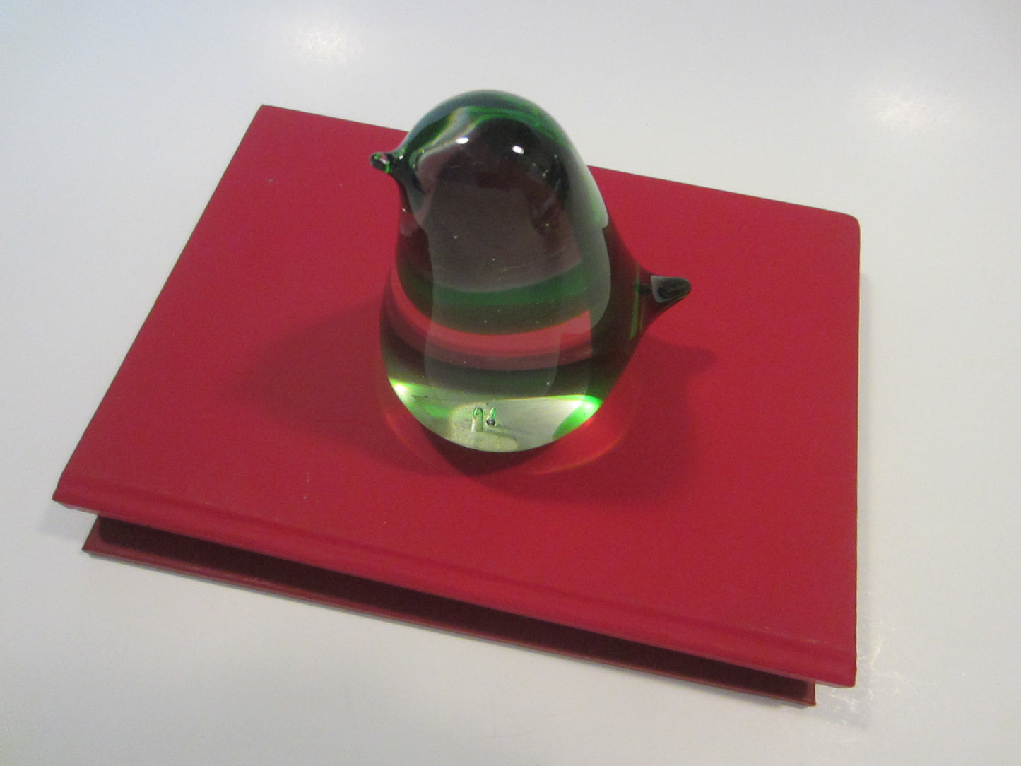 Green Hand Blown Glass Penguin Paperweight Made in Japan