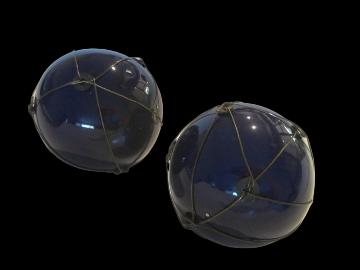 Architectural Blue Glass Wired Sphere Set Modern Decorative Balls