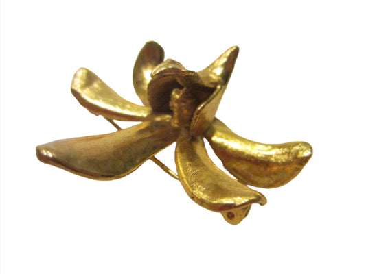 Risis Gold Orchid Signed Brooch