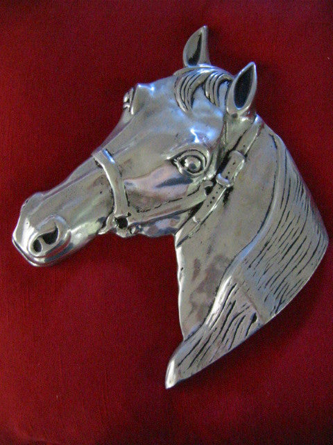 Pewter Equestrian Horse Head Wall Decor - Designer Unique Finds 