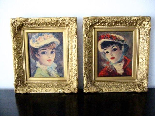 Huldah Portraits Annette And Suzanne In Gilt Frames - Designer Unique Finds 