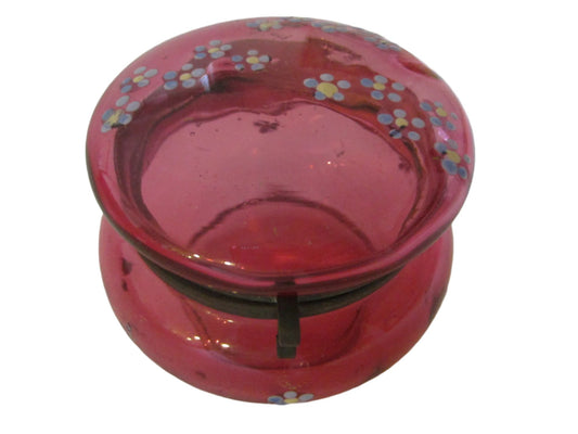 Pink Glass Miniature Hand Decorated Floral Enameling Jewelry Box