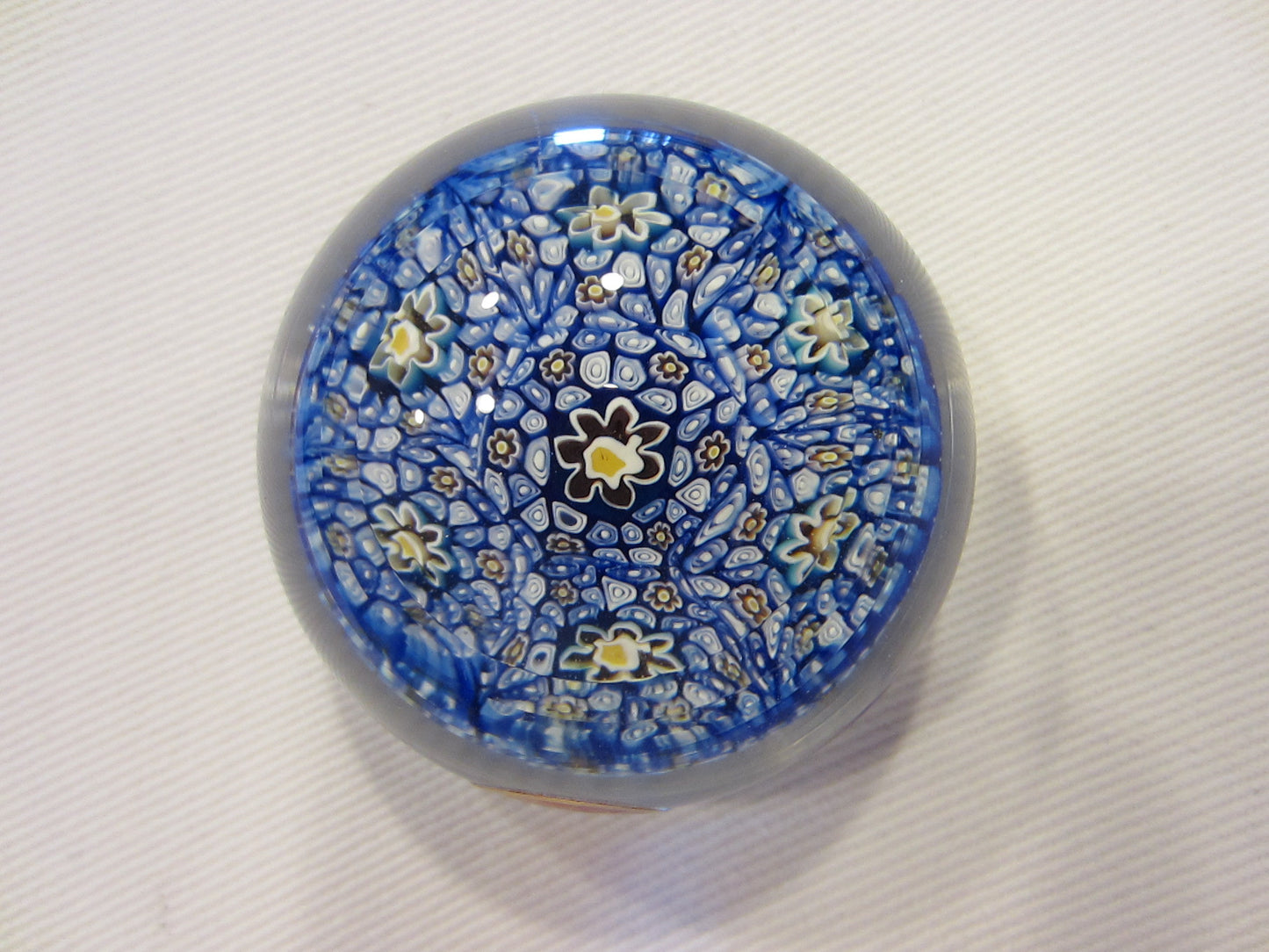 Murano Glass Paperweight Millefiori Blue Flowers - Designer Unique Finds 