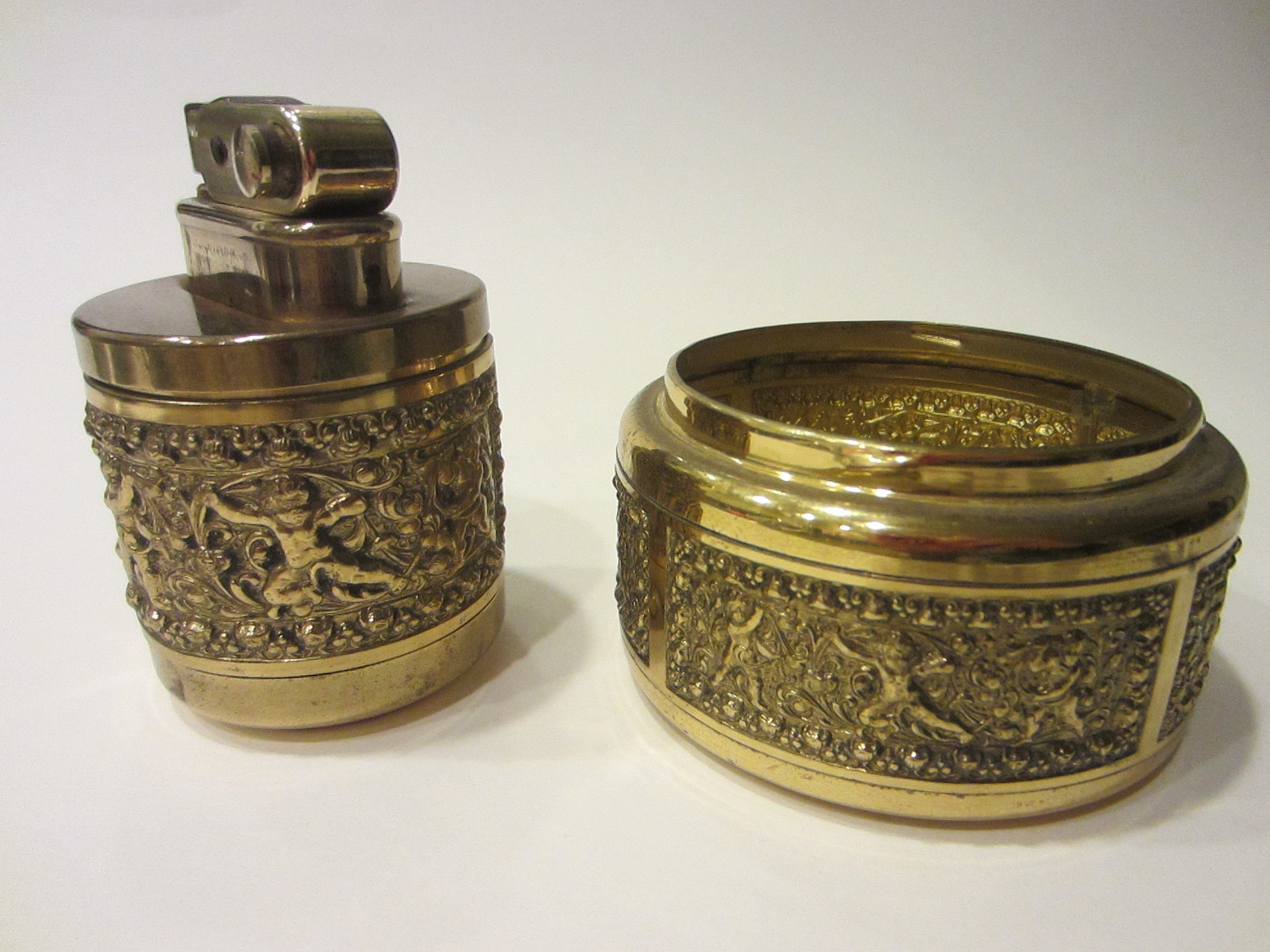 Erhard Sohne Brass Lighter Bowl Mid Century Puttis Monogram Marks Symbols - Designer Unique Finds 