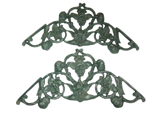 Architectural Green Metal Brackets Fruits Flowers Decorated - Designer Unique Finds 