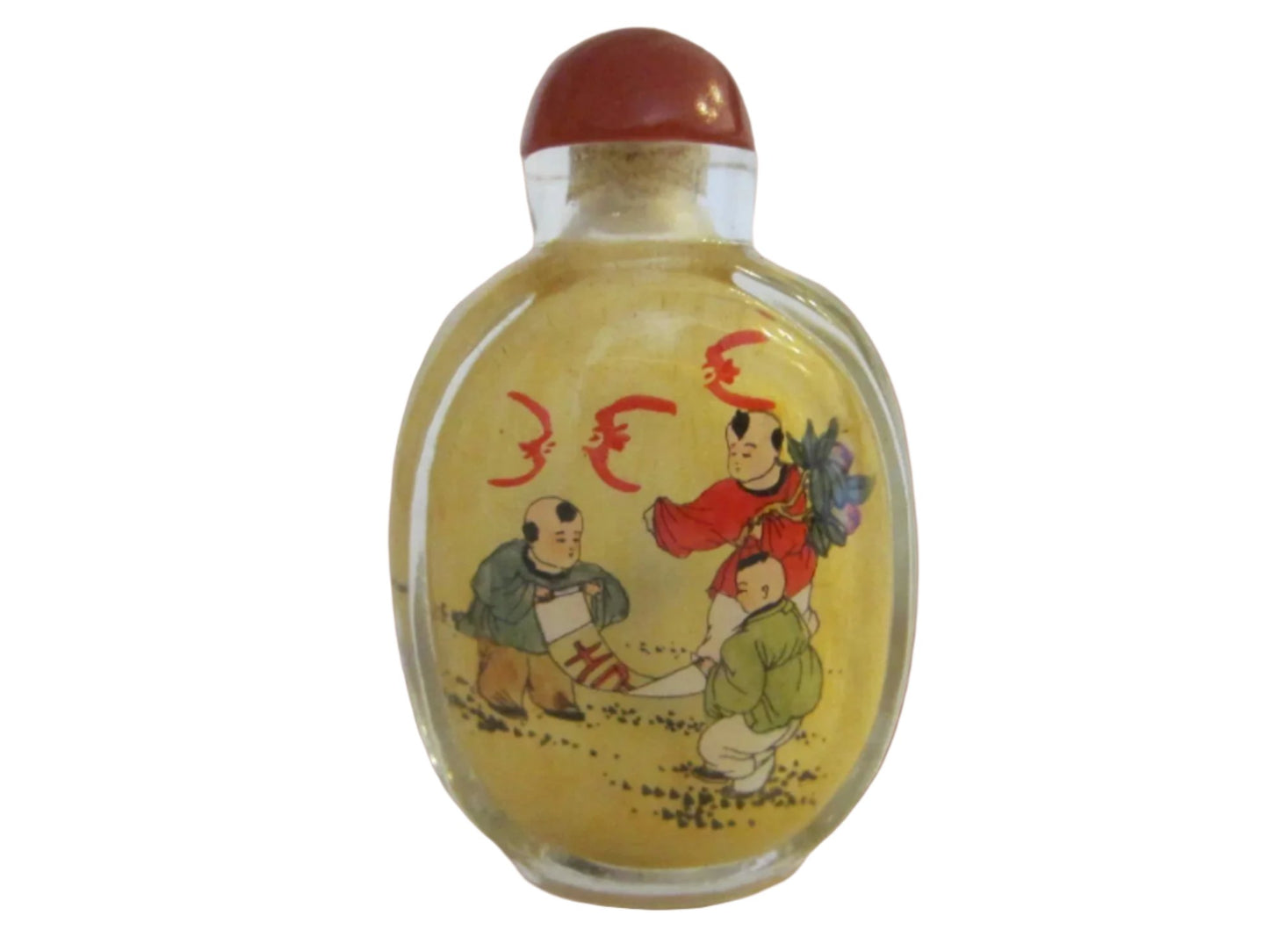 Interior Painted Glass Snuff Bottle Figures And Rabbits With Signature - Designer Unique Finds 