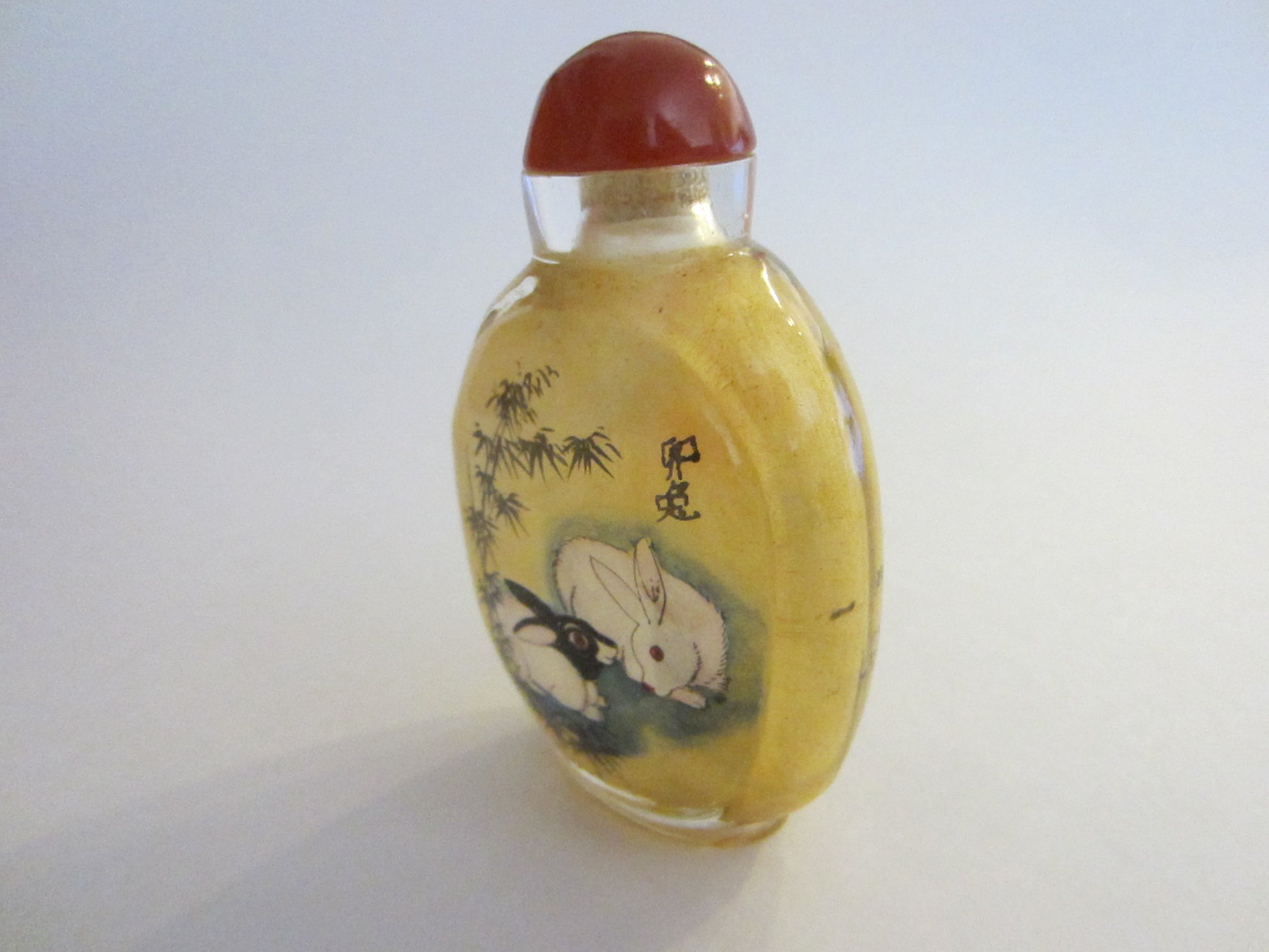 Interior Painted Glass Snuff Bottle Figures And Rabbits With Signature - Designer Unique Finds 