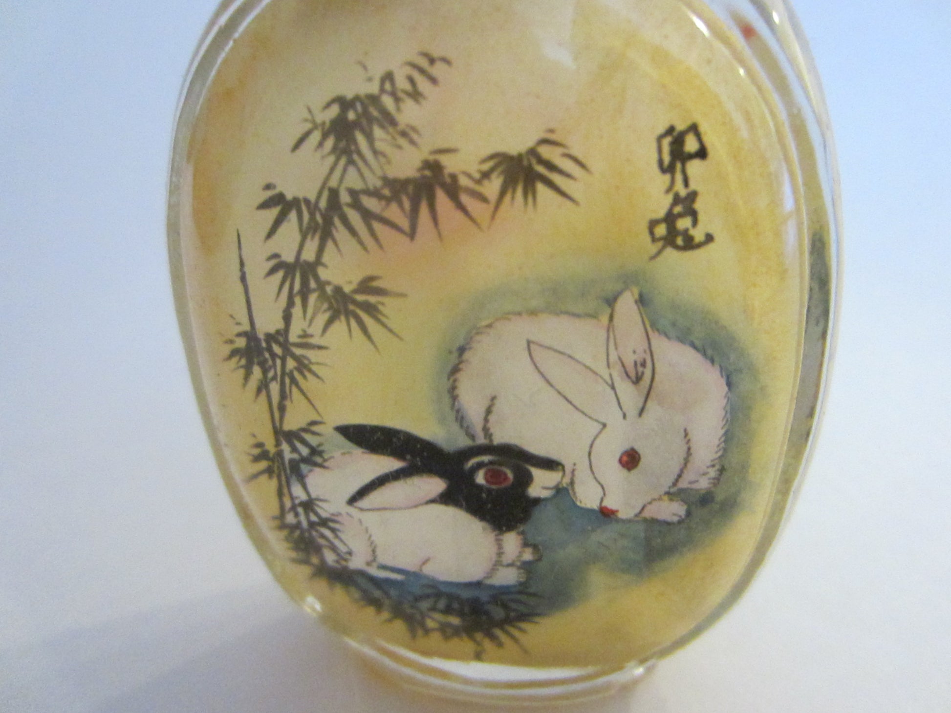 Interior Painted Glass Snuff Bottle Figures And Rabbits With Signature - Designer Unique Finds 