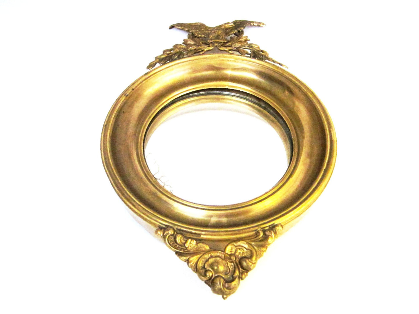 Eagle Crest Convex Ormolu Vintage Mirror Brass Leaves Empire Style - Designer Unique Finds 