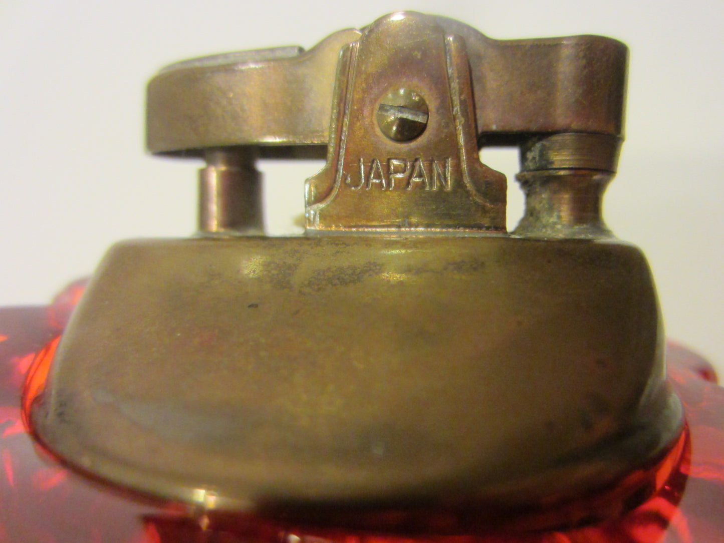 Authentic Fenton Handmade Hubnail Ruby Glass Japan Brass Lighter