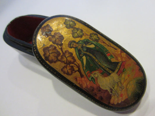 Miniature Snuff Box Gold Painted Figurative Russian Signed Art - Designer Unique Finds  - 1