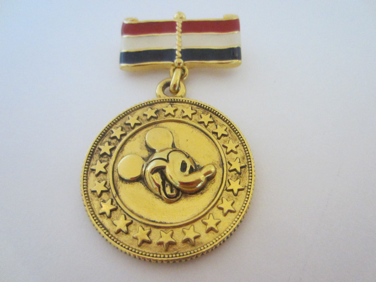 Disney Mickey Mouse Medal Napier Golden Stars Enameled Flag Bar Brooch