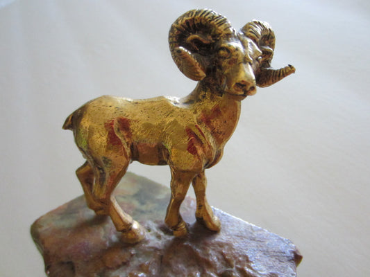 Bronze Ram Folk Art Sculpture Stone Stand - Designer Unique Finds 
 - 1