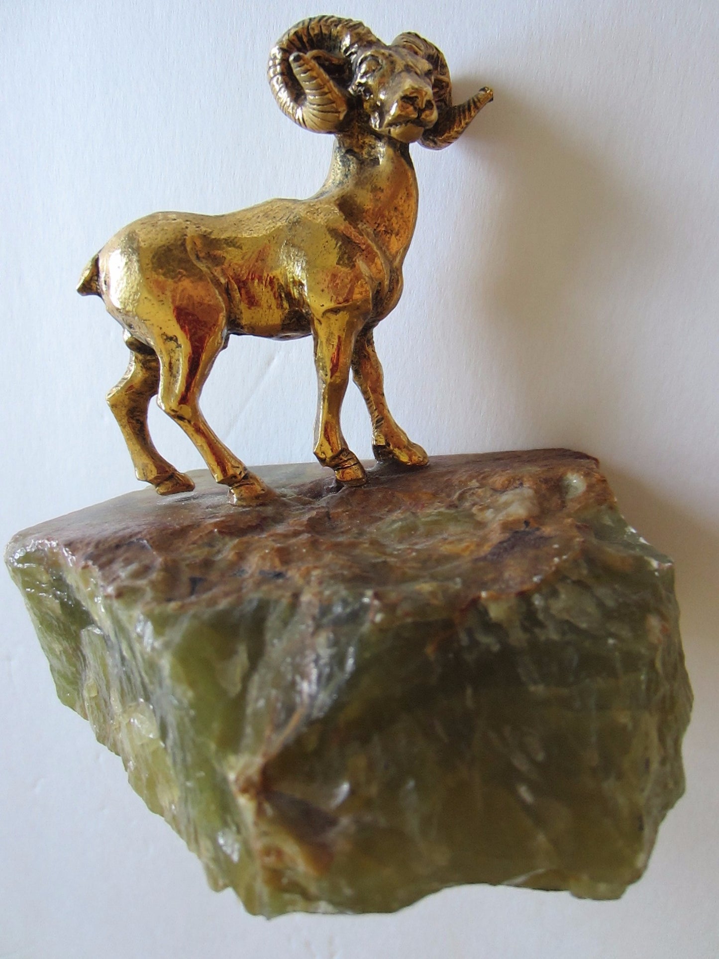 Bronze Ram Folk Art Sculpture Stone Stand