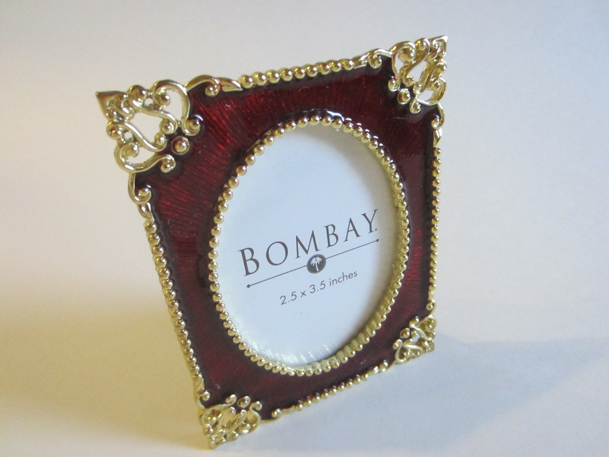 Bombay Ormolu Brass Burgundy Enamel Picture Frame - Designer Unique Finds 