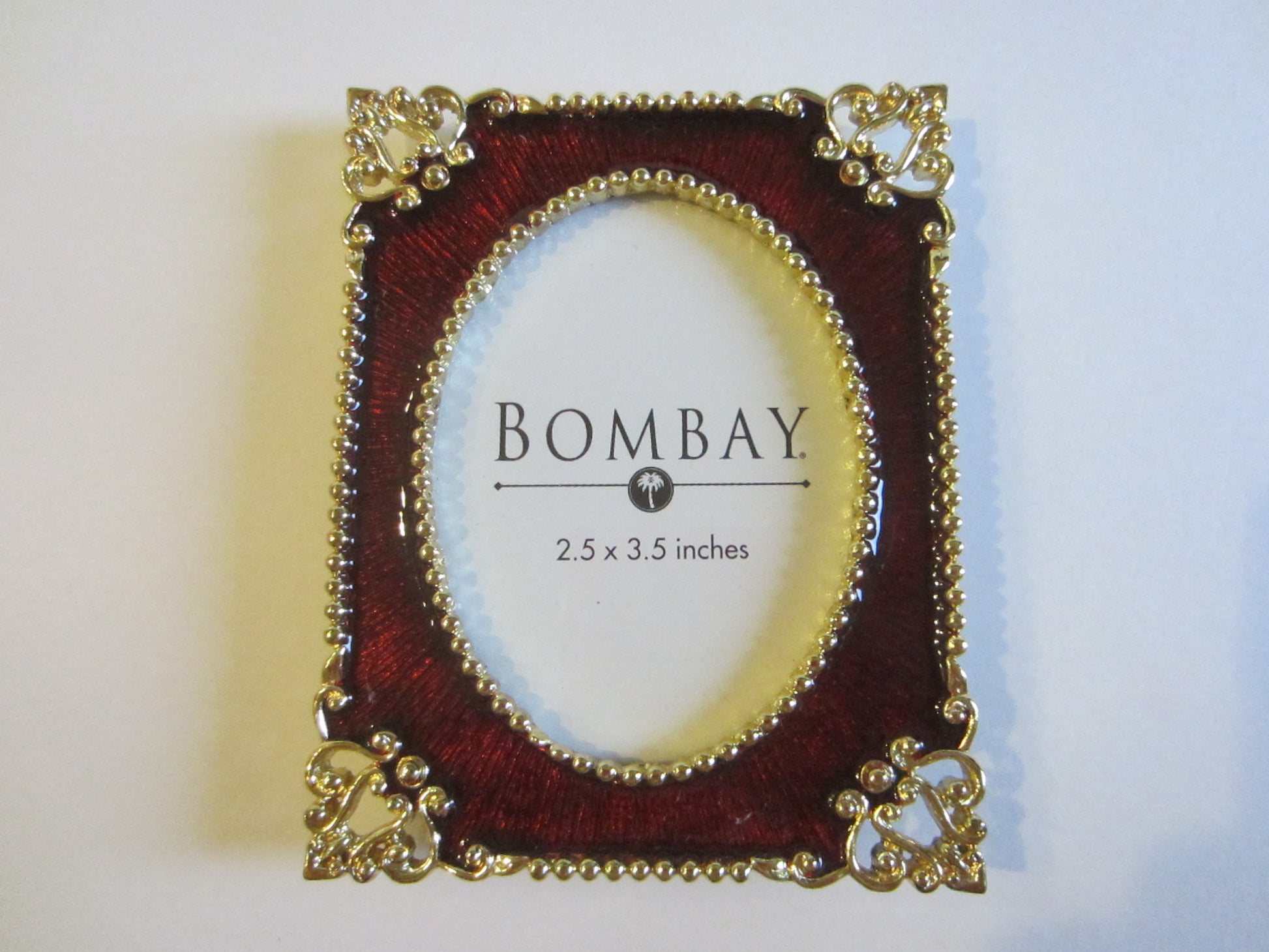 Bombay Ormolu Brass Burgundy Enamel Picture Frame - Designer Unique Finds 